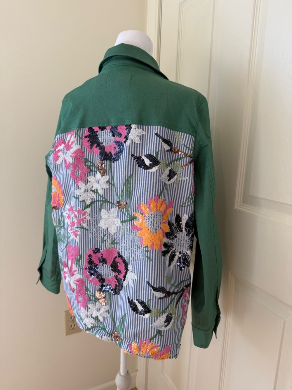 Vilagallo Embroidered Sequin Jacket Women’s 40 Green Floral Back Statement Spain - Picture 4 of 15